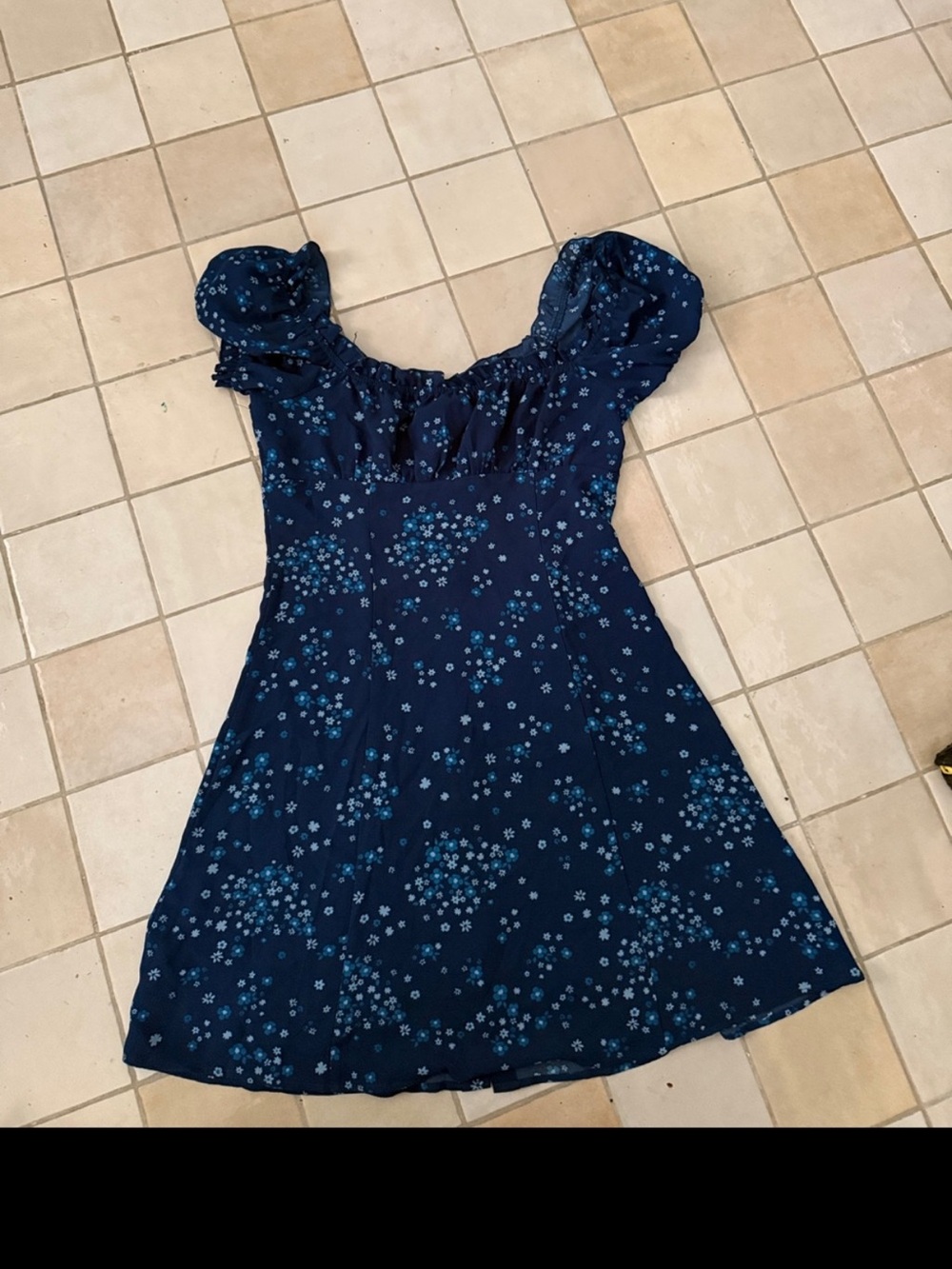 Adore Me Navy Blue Floral Puff-Sleeve Dress NWT